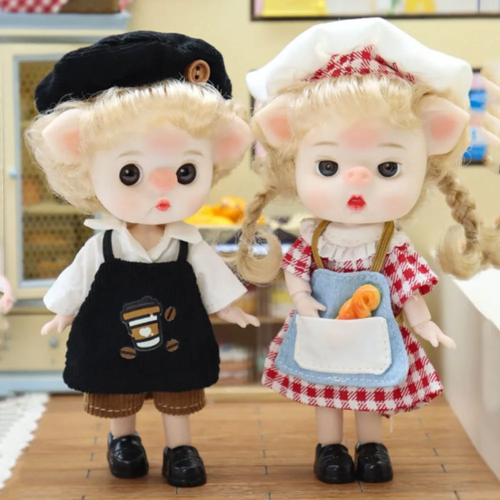 Schwein Nase Große Augen Spielzeug Puppen Bewegliche Gelenk Barista Cartoon Bäcker Bjd Puppe Mini Reizende Nette Bjd Anime Puppe Spielhaus Puppe