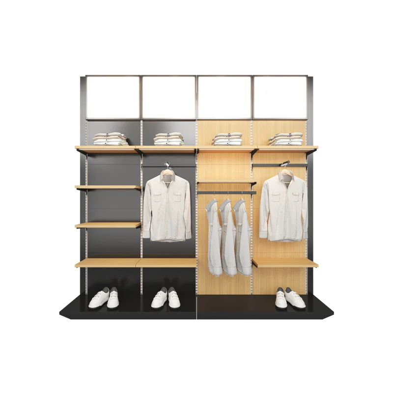 custom.Modern New Design with Mount Light Wood Metal Clothing Display Stand Suitable a Variety Shop of Scenarios Product