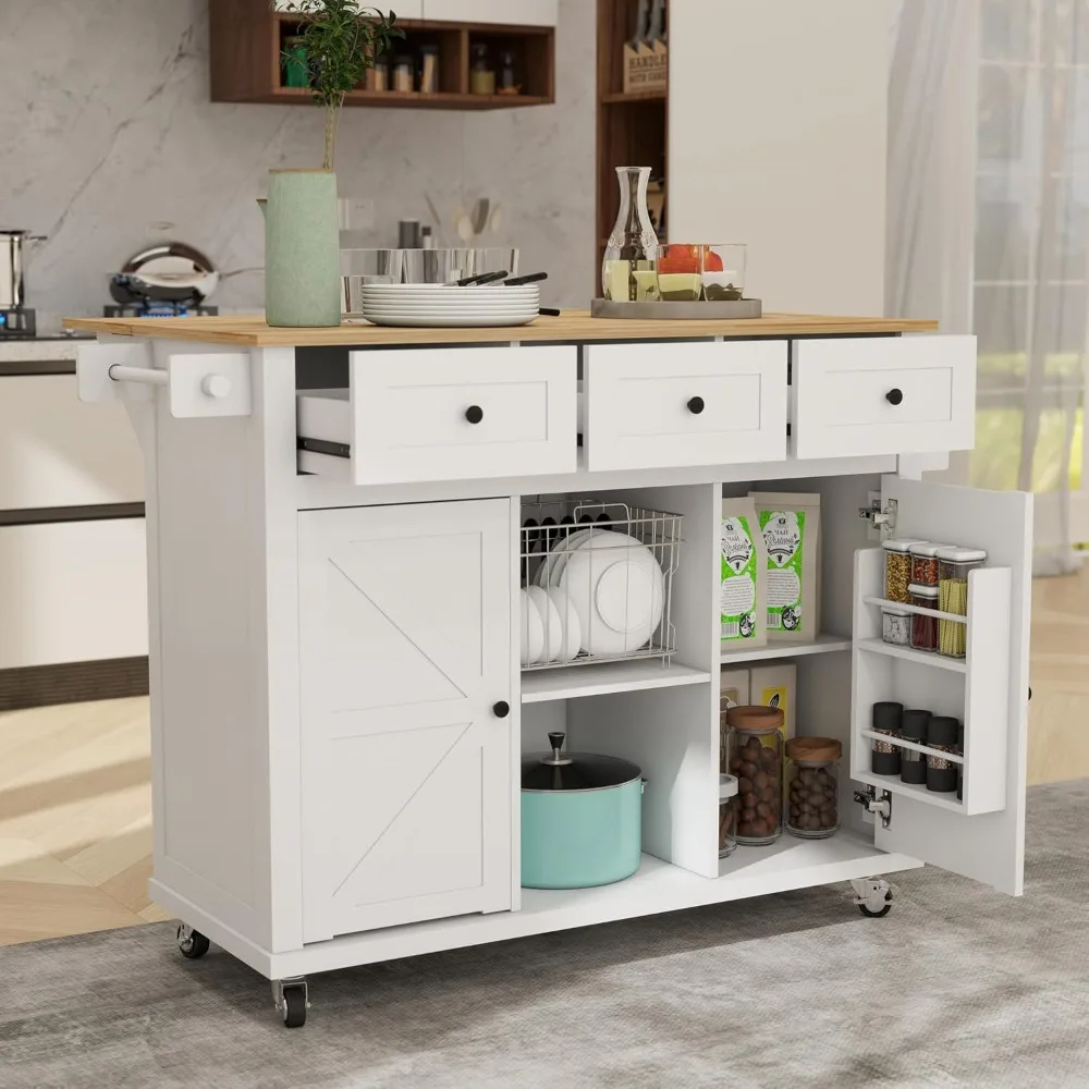 Mobile Kitchen Island on Wheels, Rolling Kitchen Island Cart with Drop Leaf, Kitchen Island Table for with Storage