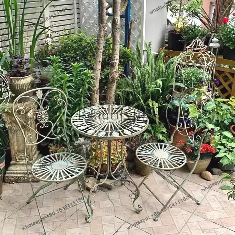 Juegos de Muebles de Jardín Naturales LJY, Juegos de Muebles de Jardín de Diseño Metálico para Patio, Gazebo, Muebles de Exterior para Jardín