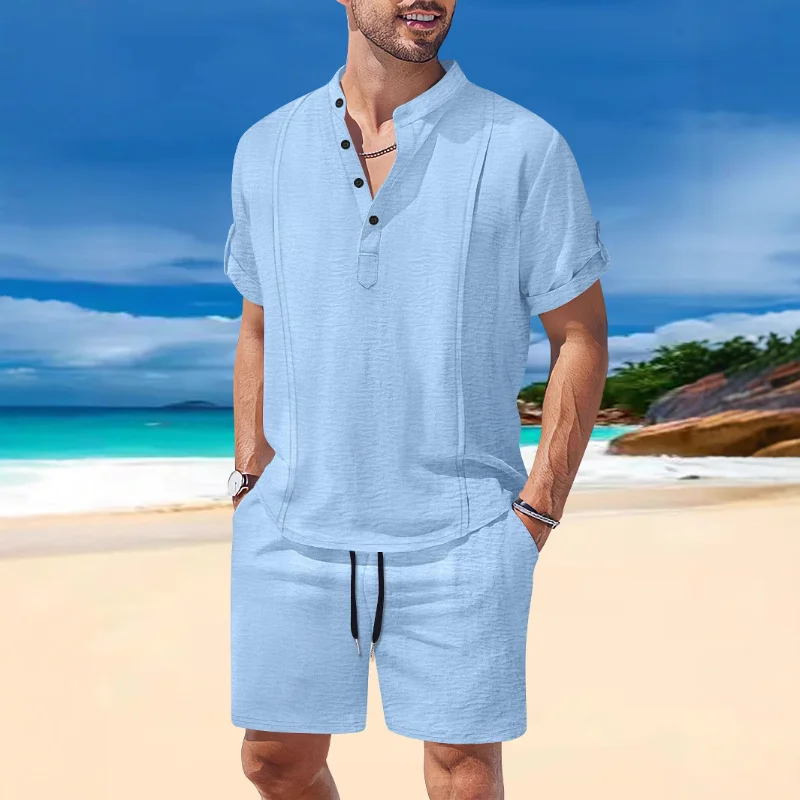 Men's Multi-pocket Workwear Short-sleeved T-shirt Shorts Casual Suit