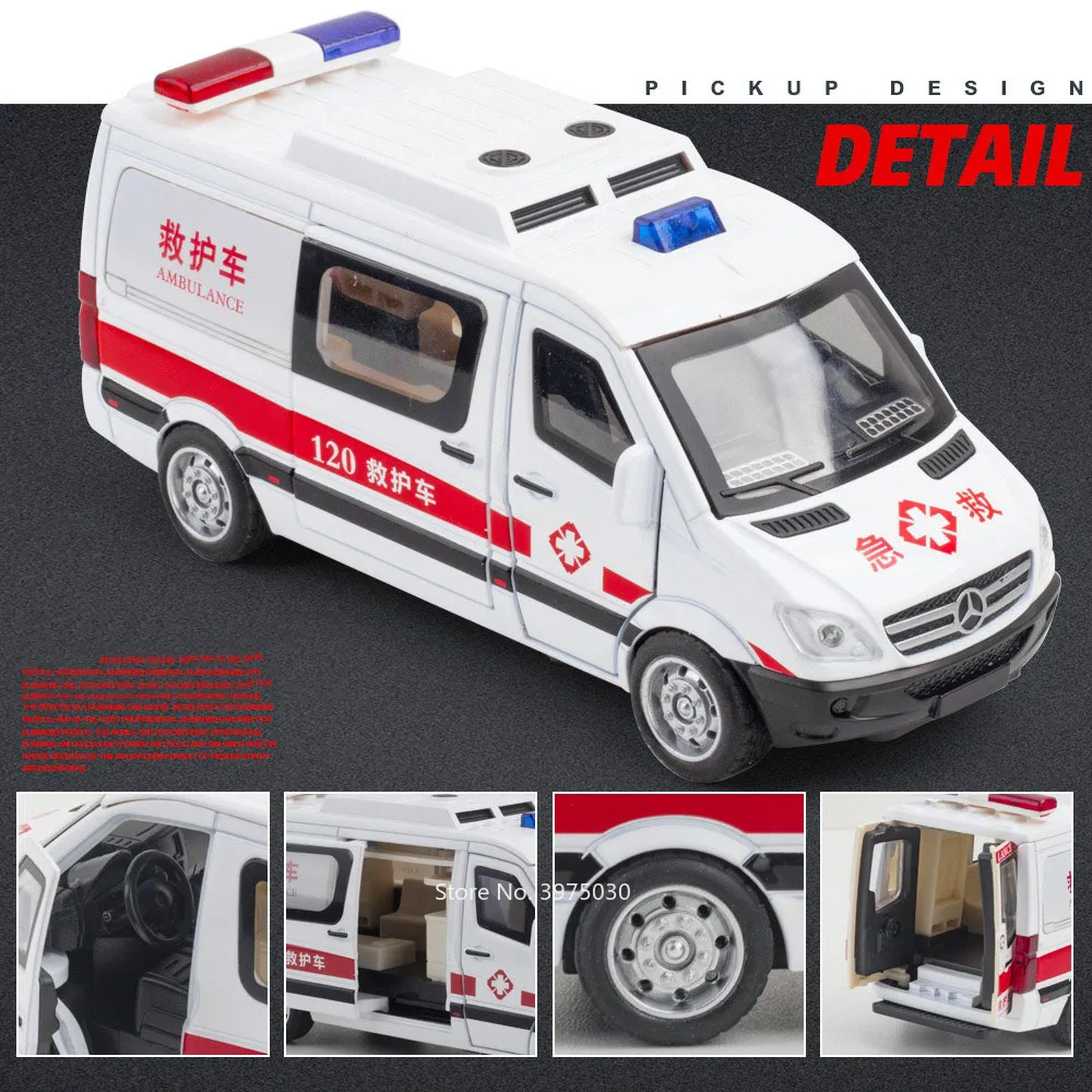1/32 liga diecast benz ambulância modelo de carro brinquedo luz som roda carro puxar para trás pneus de borracha veículos em miniatura crianças presente brinquedos