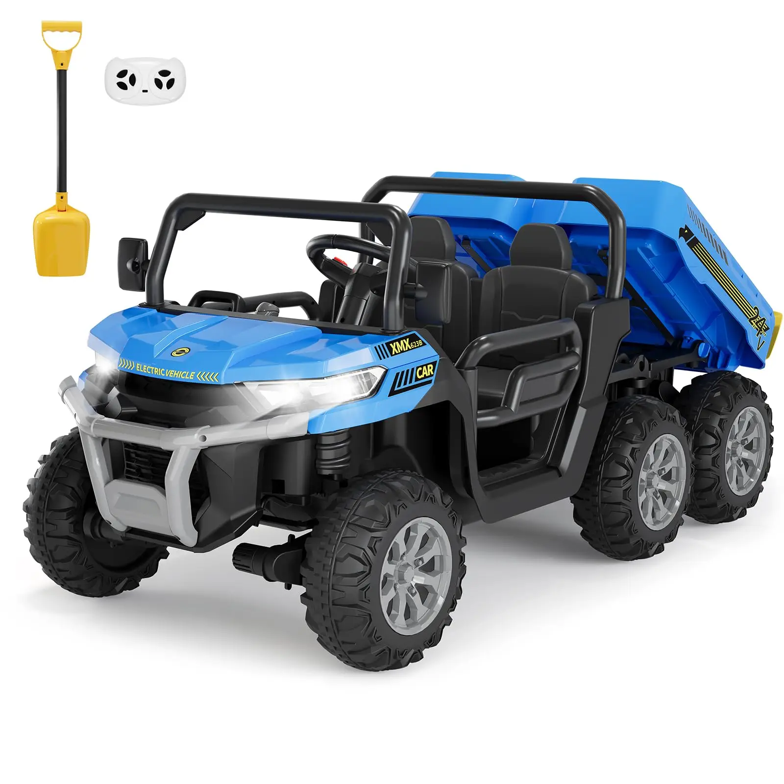 

Детский электромобиль-самосвал 24В, двухместный, 4WD, 6-колесный, с пультом управления для родителей, для детей от 3 лет