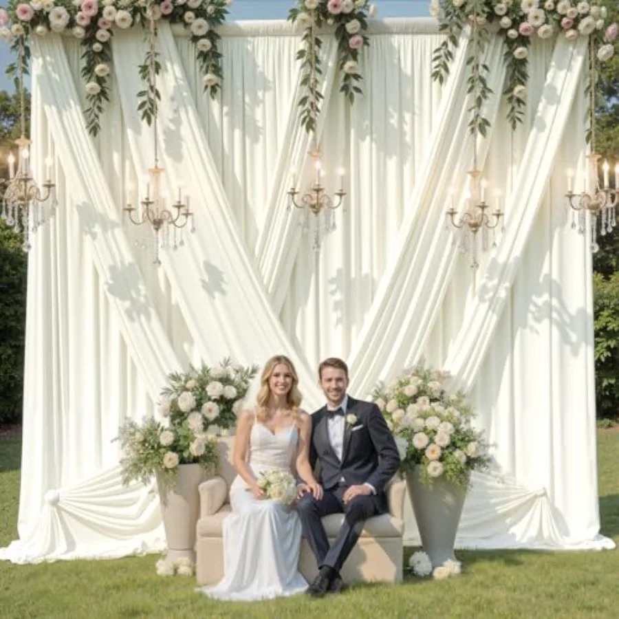 

Wedding Party Photography Backdrop: 20ftx16ft Ivory Wrinkle-Free Polyester Curtain, 4-Panel Stage Decor for Birthday, Baby Show