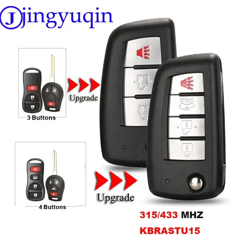 jingyuqin KBRASTU15 Modified Flip Key Shell For Nissan X-trail Qashqai Altima Maxima Genesis Sentra Versa NSN14 Blade 433/315MHZ