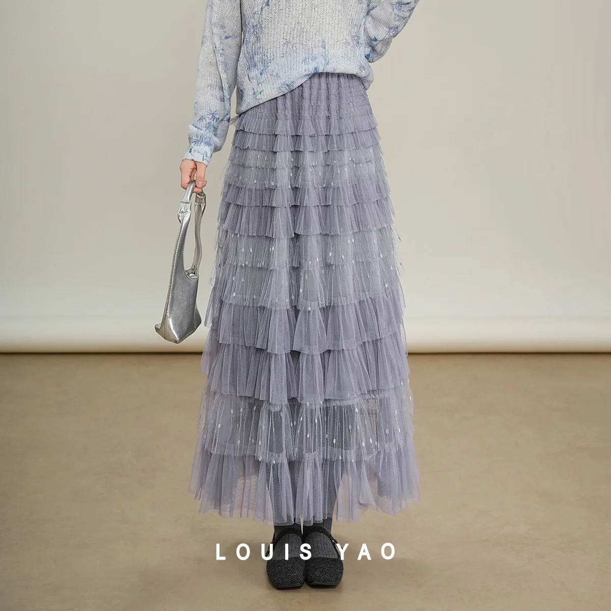

LOUIS YAO New Elegant Polka Dot Tiered Skirt 2025 Autumn Sweet Delicate Original Design A-LINE Women's Long Tulle Skirt