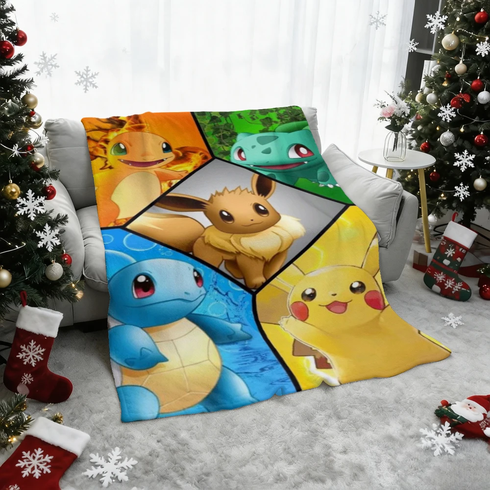 Pokemon Pikachu Gengar Bulbasaur Charmander Squirtle Psyduck Flannel Throw Blanket Soft Warm Blanket for Sofa Bed Home Decor Gif
