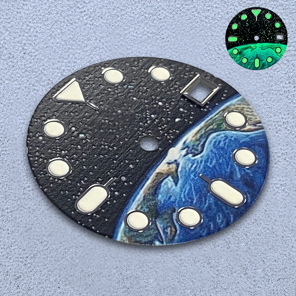 28.5 ミリメートル S ロゴ SKX007 スターリットスカイダイヤルフィット NH35/NH36 ムーブメント C3 強力なグリーン発光高品質時計修正されたアクセサリー