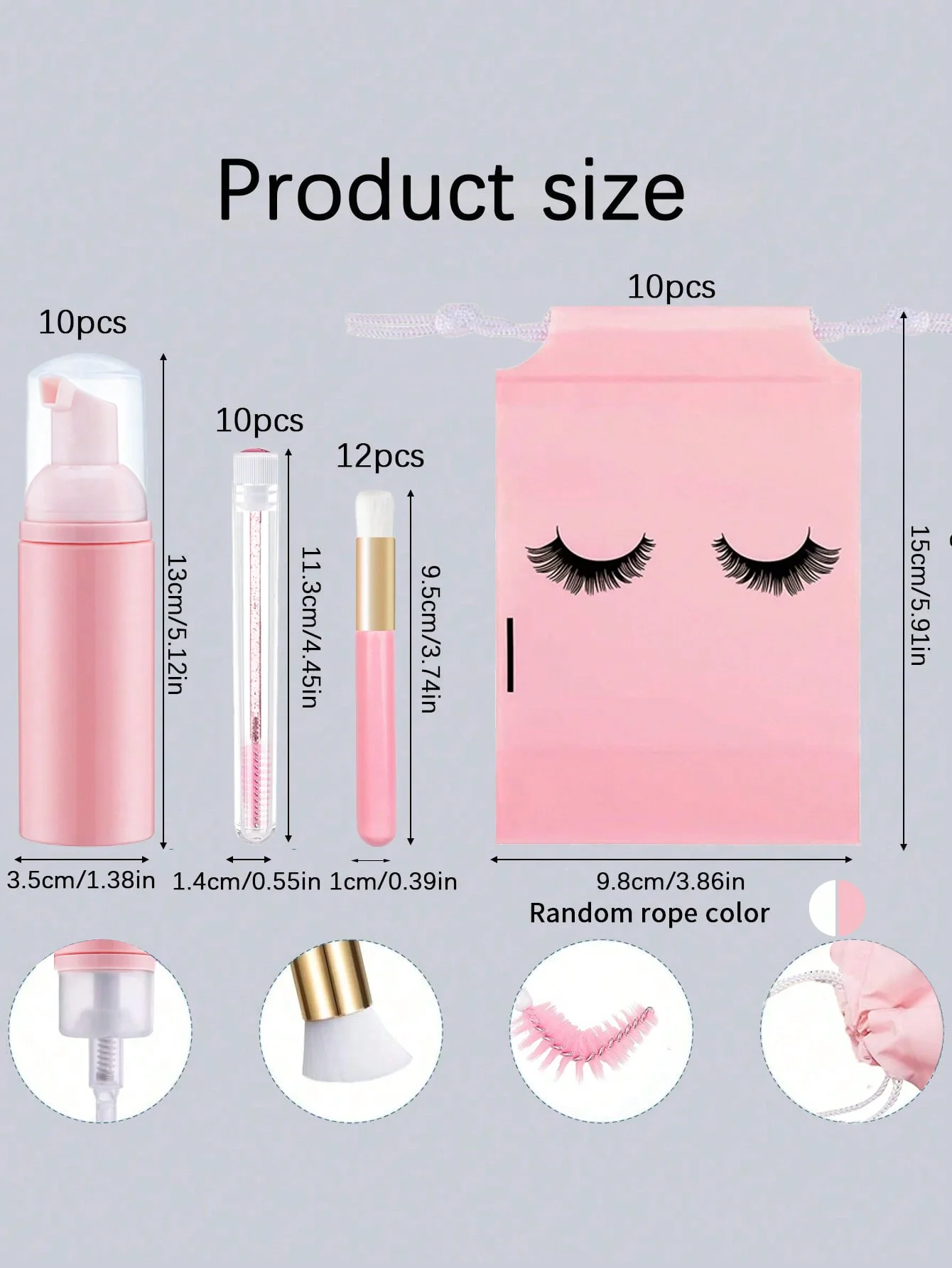 42 Pcs Lash Shampoo Bottle Brushes Set, 10pcs Foam Pump Dispenser, 12pcs Nose Pore Deep Cleaning Brush, 10pcs Eyelash Extension