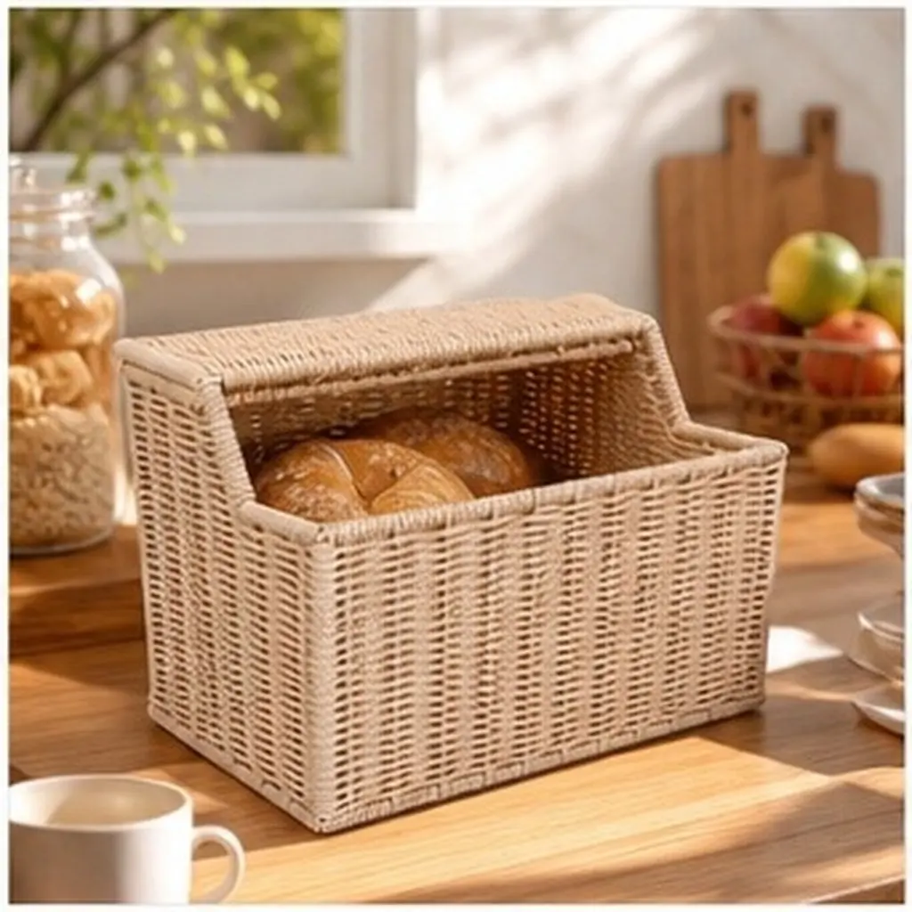Handwoven Rattan Lidded Snack Basket Woven Bread Storage Container for Countertop Organization Fresh Food Protection Party