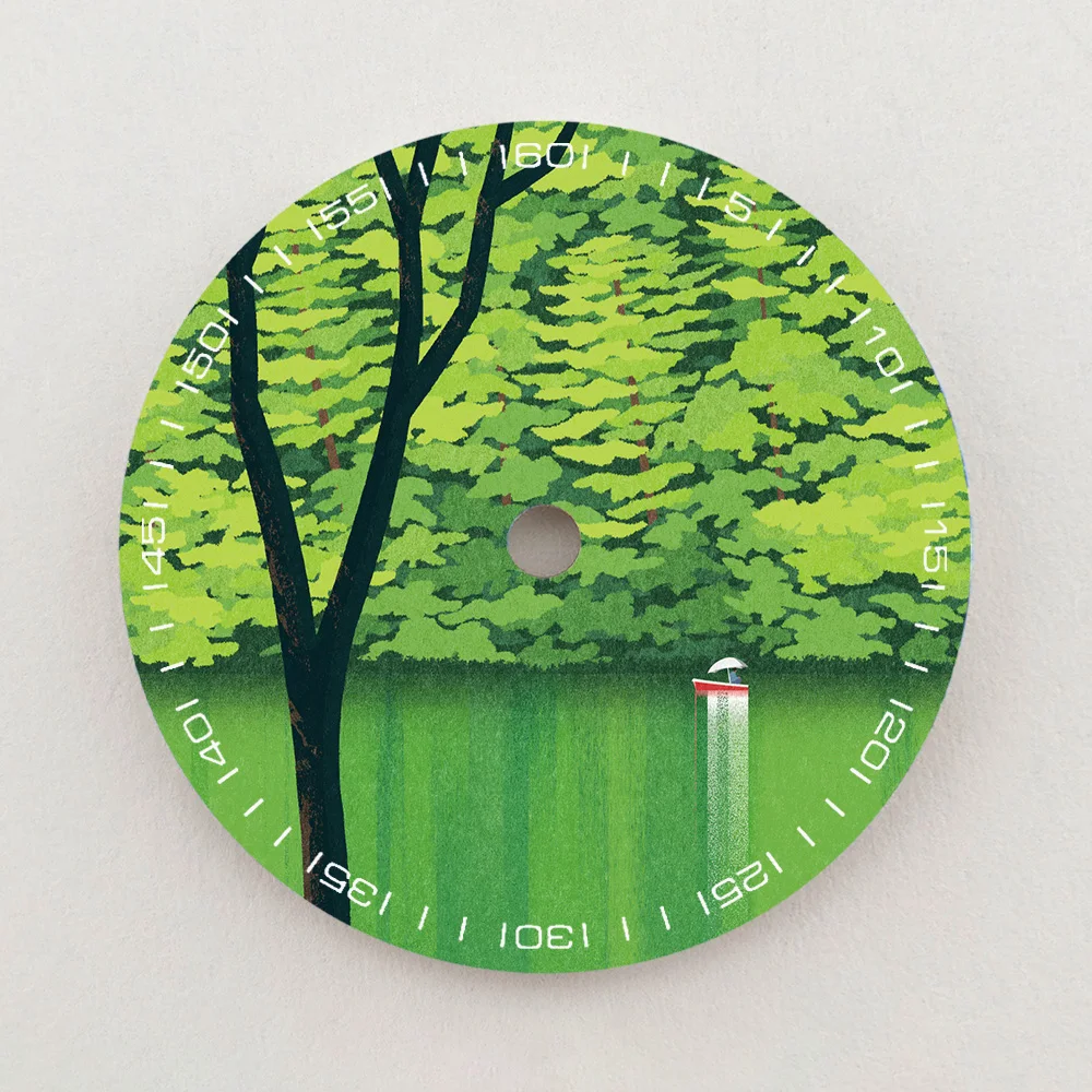 28.5mm NH35 Dial Green Forest Tree Scenery Dial Luminous Dial NH36 Dial Watch Accessories Fits NH35/NH36 Movements Custom LOGO