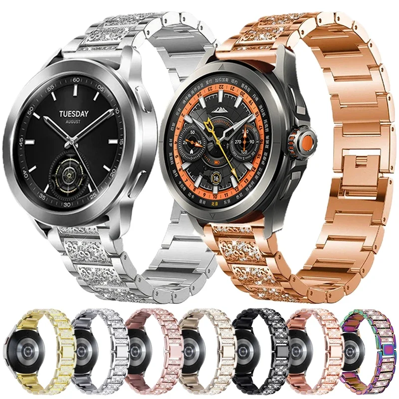 Cinturino con diamanti da 22 mm per Xiaomi Watch 2 2 Pro S4 S3 S2 S1Pro Bracciale da donna con cinturino in acciaio inossidabile attivo per Mi Watch Color 2 Sport