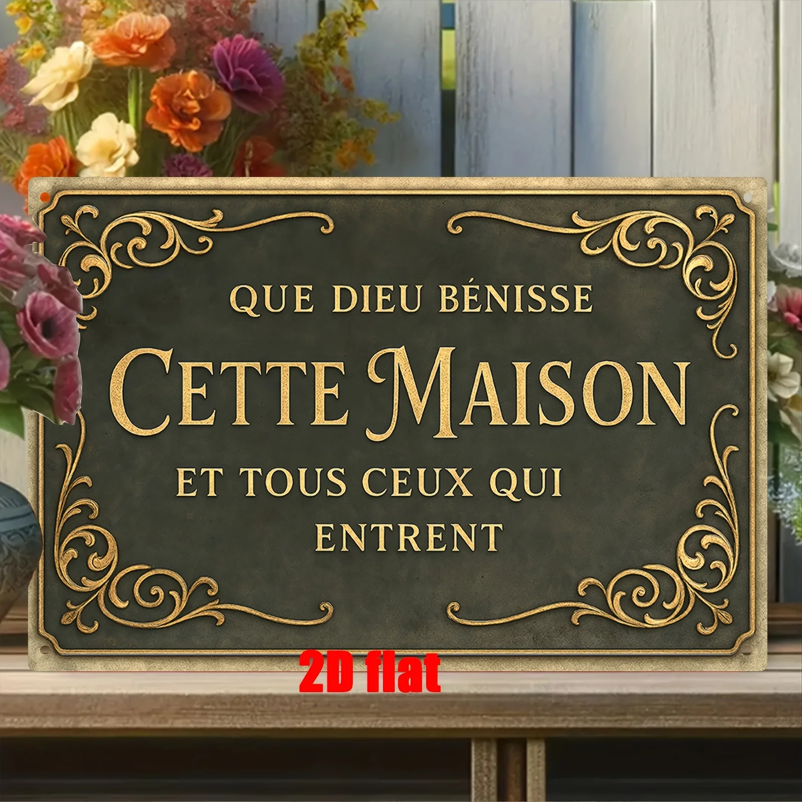 ,  Metal Wall Art Sign, Wall Decoration Poster, French God Bless This Home Theme Iron Wall Art, Suitable for Home Prayer Room, B