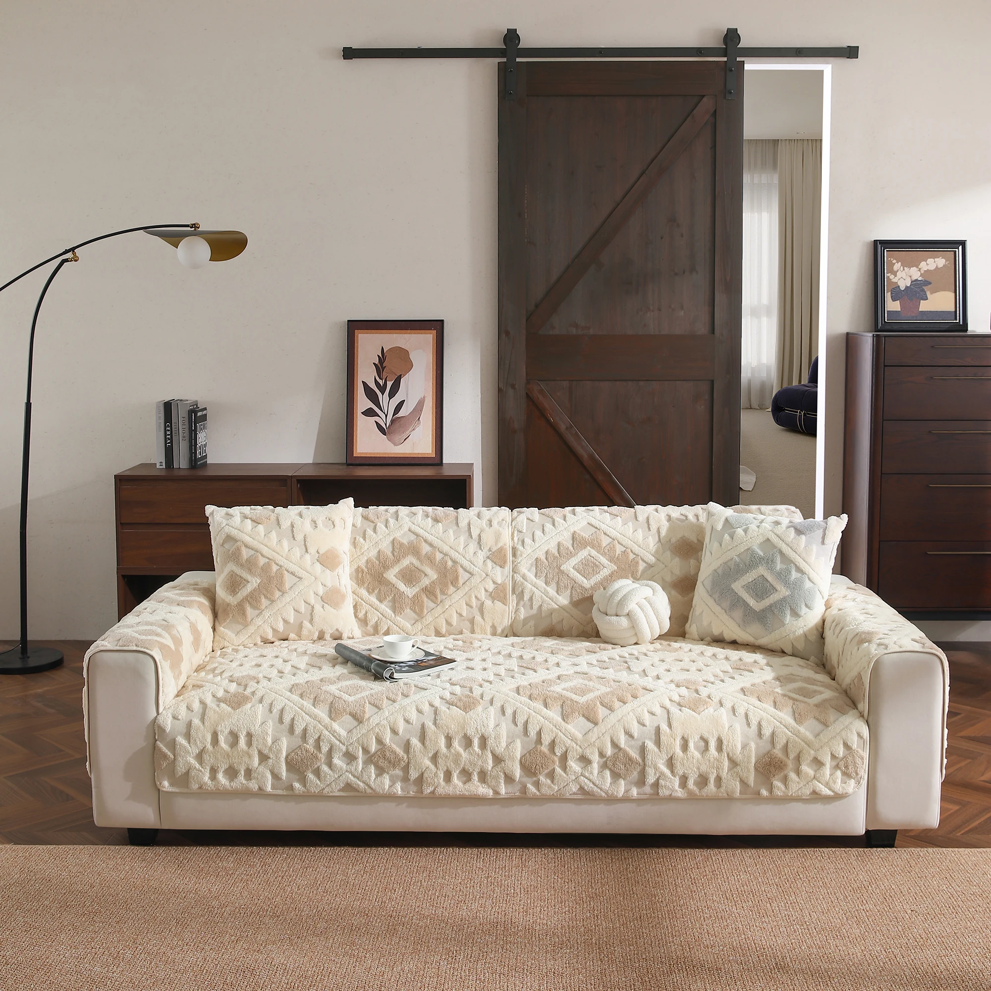 

Sectional Sofa Cover Winter Elastic Stretch L-Shape Couch Protector Waterproof Washable Fabric for Modern Living Room Christmas