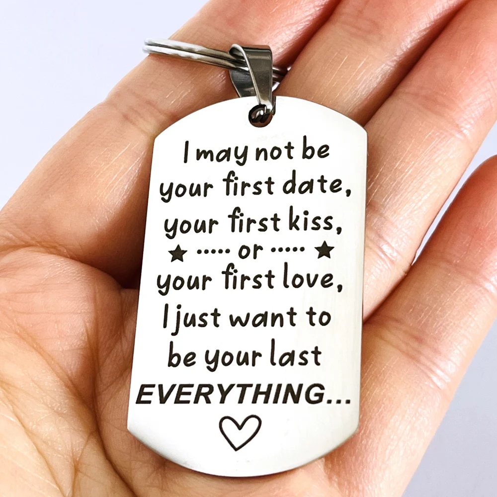 Valentine's Day Gifts for Wife Husband Anniversary Keychain for Boyfriend Girlfriend I May Not Be Your First Date Kiss Love