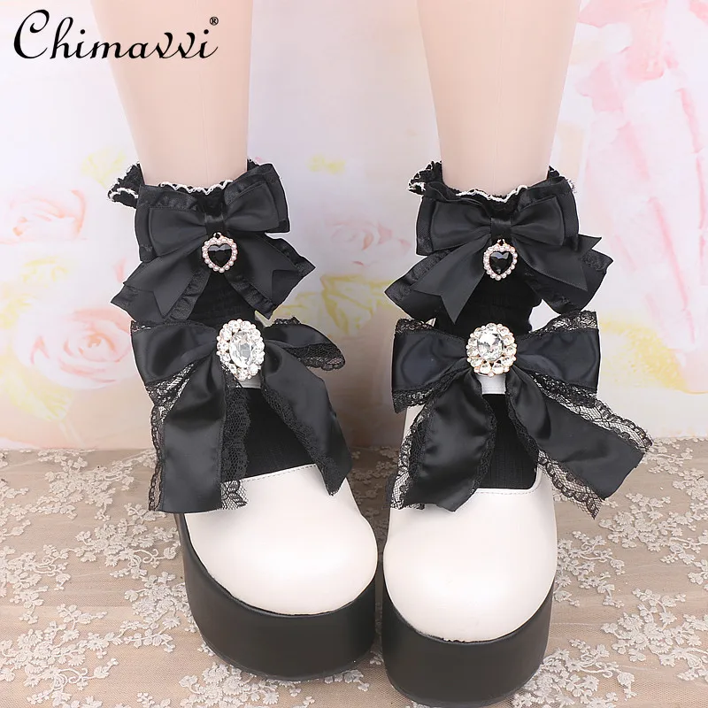 Sweet Girls Cute Lace Socks Women Japanese Style Pure Cotton Socks Summer New Bow White Stitching Rojita Lolita Y2k Socks