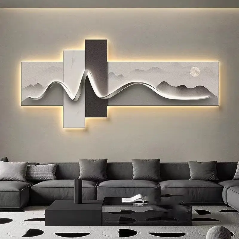 

Living Room Decoration Painting, LED Ambient Light Painting, Modern Luxury Sofa Background wall, Minimalist Hanging Painting