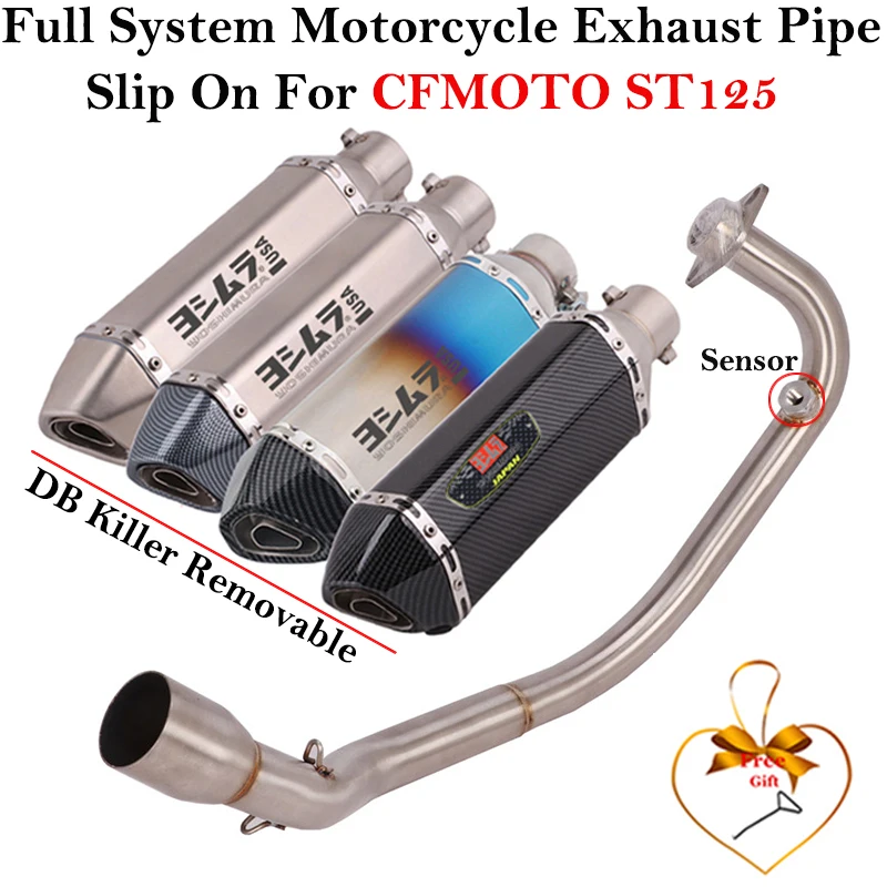 Full System For CFMOTO ST125 ST 125 Motorcycle Exhaust Escape Header Tube Modified Connecting Muffler Middle Link Pipe DB Killer