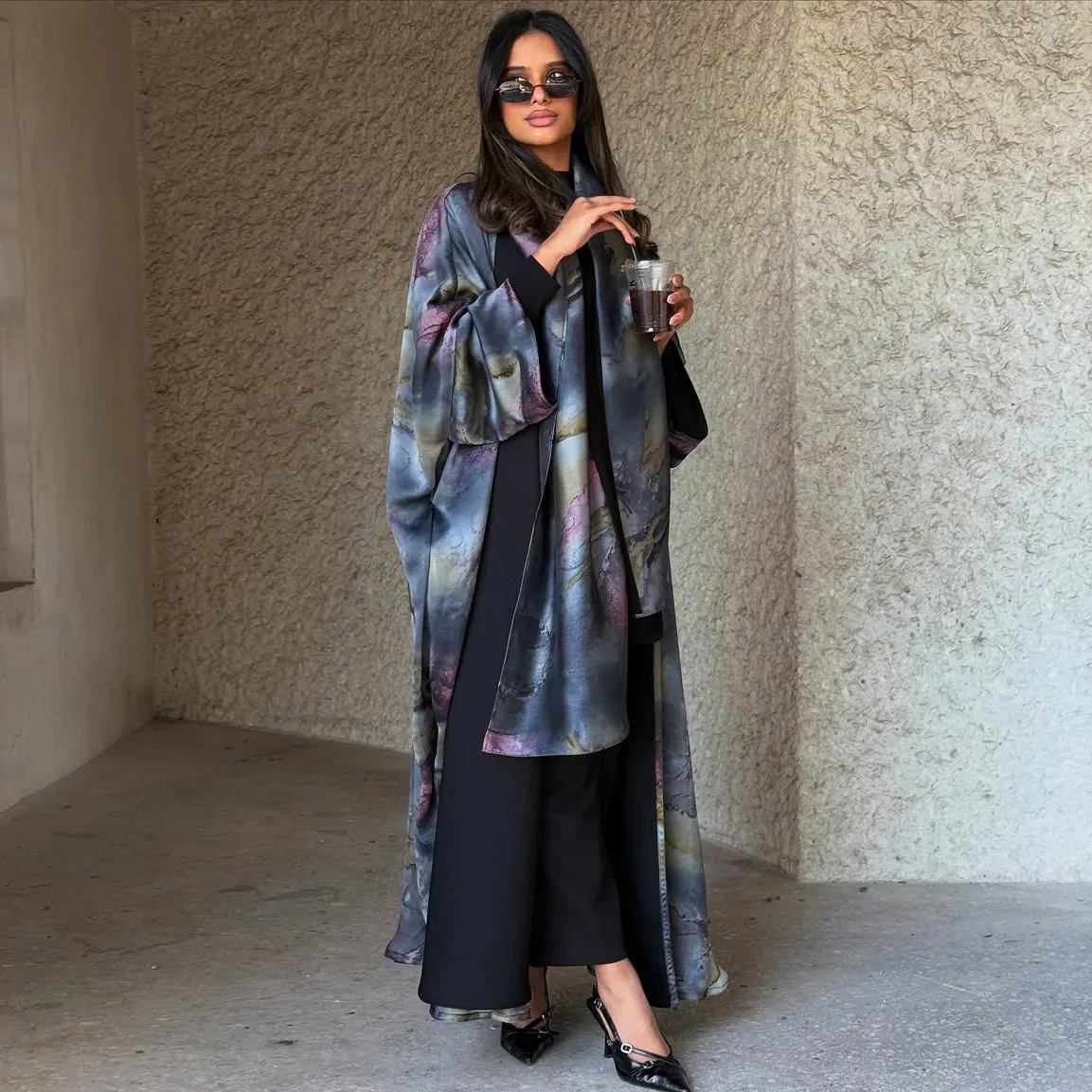 

Eid Print Open Abaya with Hijab Party Dress Muslim Sets Summer Jalabiya Ramadan Islamic Abayas for Women Vestidos Kaftan Robe