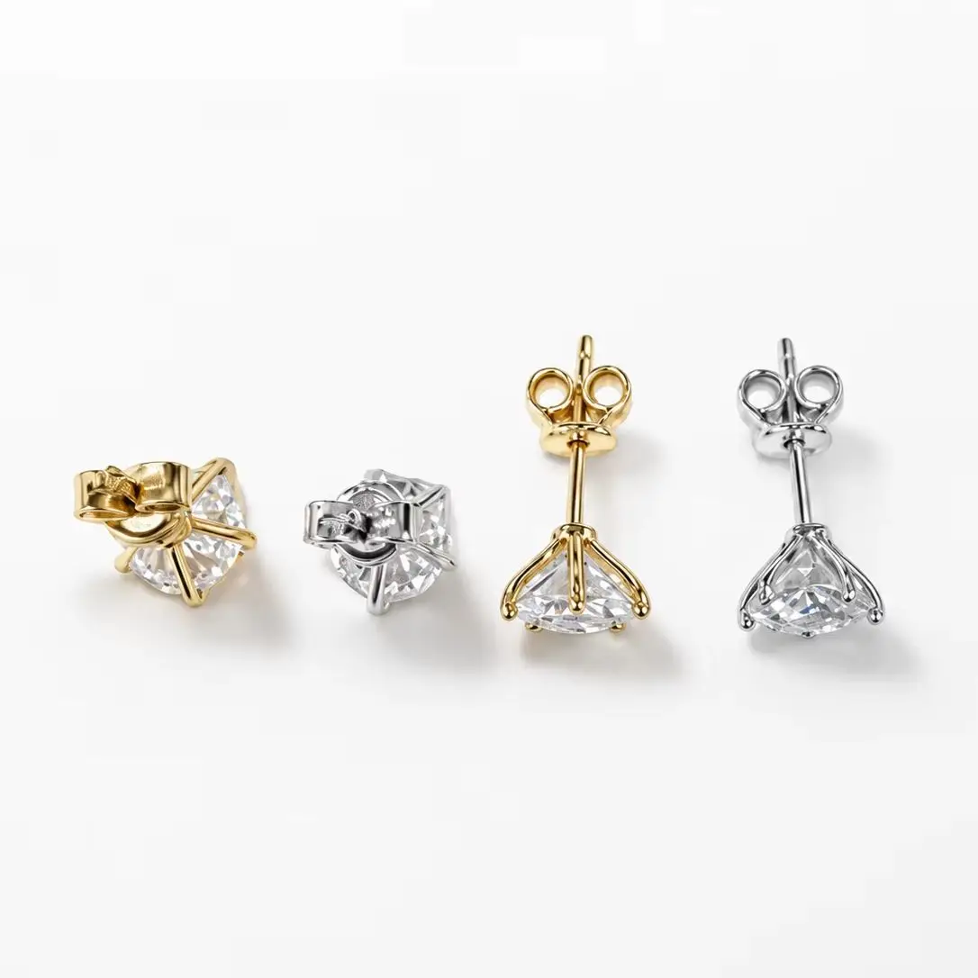Unisex 925 Silber Moissanit Ohrstecker – Stilvolles & Minimalistisches Fünf-Krappen-Design (Erhältlich in 0,5ct X 2 oder 1ct X 2) – Detail 3