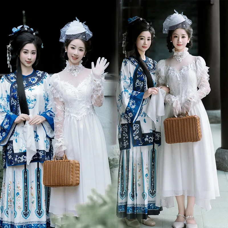 New Retro Study Abroad Miss Lady Qing Hanfu Women's Cross Era Travel Photography Costume Healthy Fabric Summer 2024