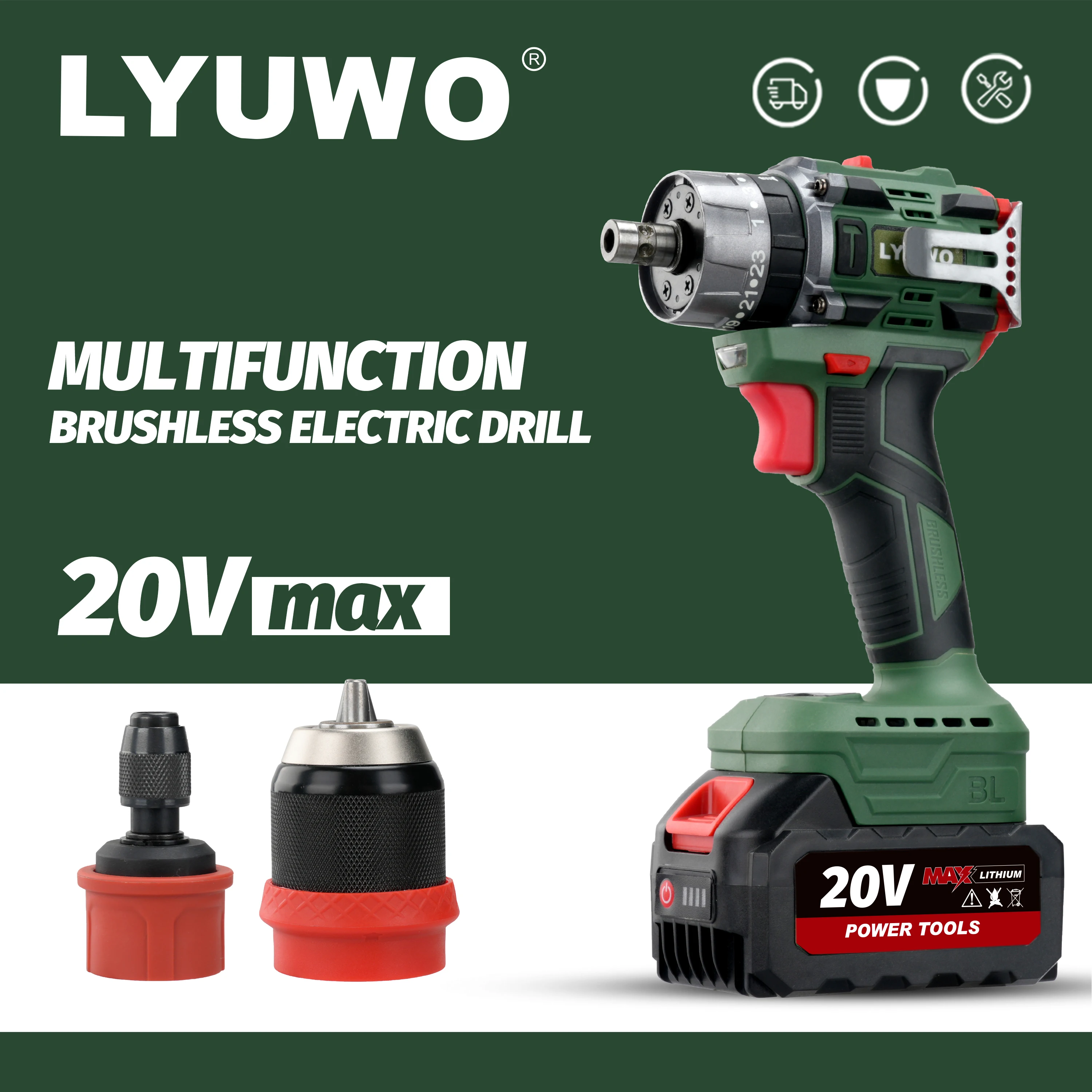 

LYUWO 21V Brushless 2in1 High Torque Cordless Electric Screwdriver 21 Rotating Drill Bit and Screwdriver Tool Use Makita Battery