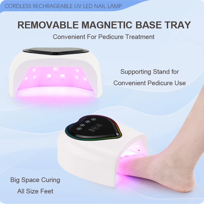 3 Farben kabellose UV-LED-Nagellampe, 98 W, Herz-Nageltrockner zum Aushärten von polnischen Maniküre, wiederaufladbarer Akku, 30 Stück rosa LEDs