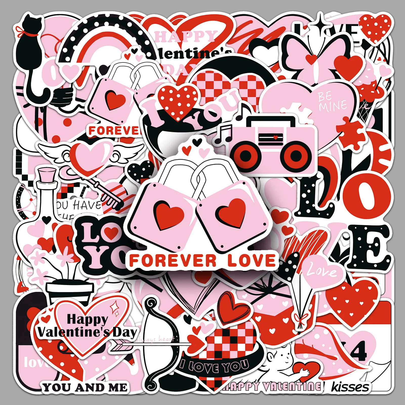 

10/30/50PCS Black Pink Valentine's Day Graffiti Stickers DIY Guitar Refrigerator Phone Laptop Suitcase Water Cup Skateboard