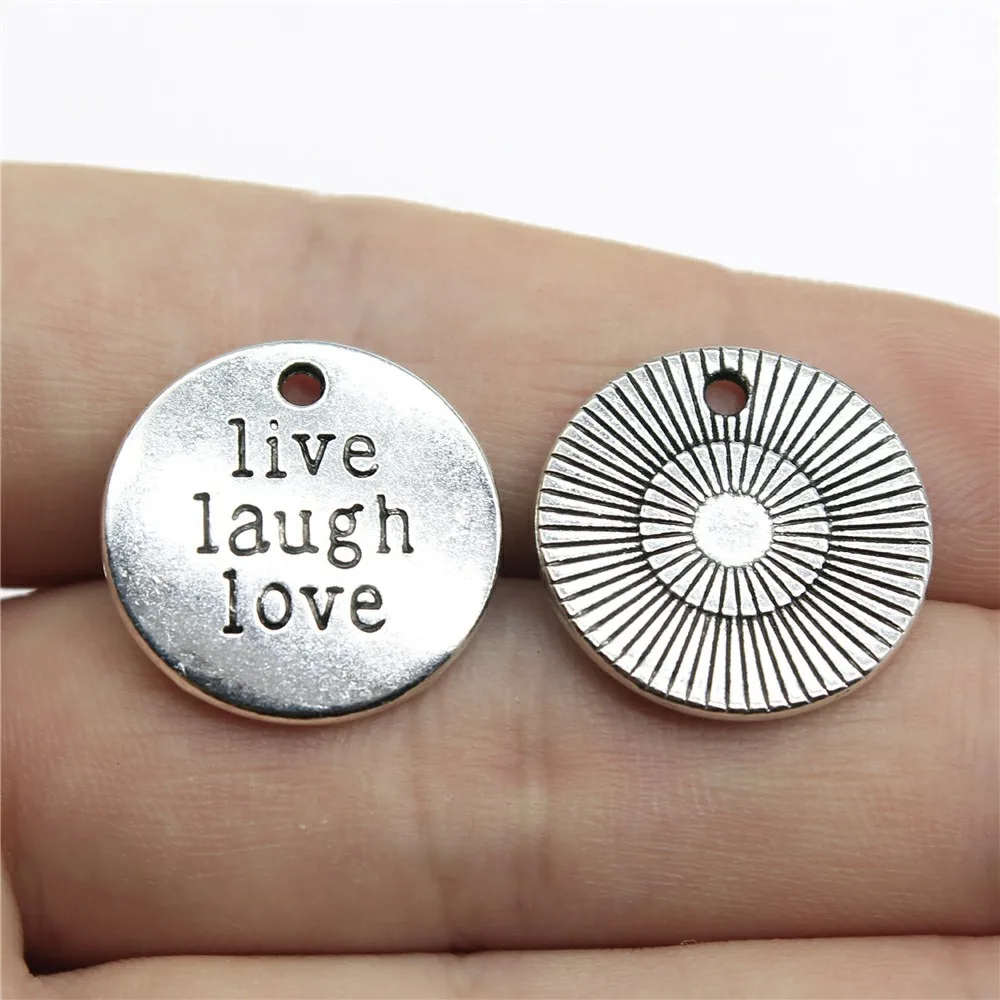 IFOCUS 10pcs/Lot Live Laugh Love Charms For DIY Jewelry Making Zinc Alloy 20x20mm/0.79x0.79inch