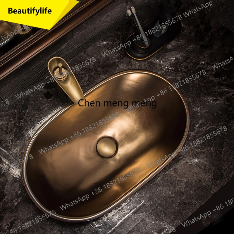 

A17 Retro Bathroom Sinks Pattern Oval Washing Sinks Household Ceramic Wash basins Above Counter Basin Creative bathroom Acce