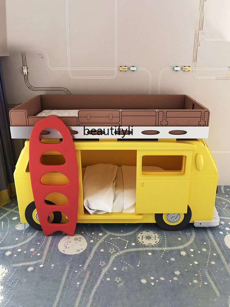 Theme Customized Villa Furniture Creative Height-Adjustable Bed Bus Car Boys and Girls Solid Wood Bed Bunk Bed Furniture