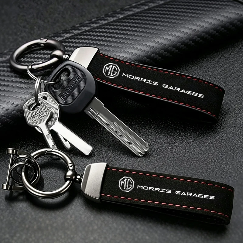 Suede Car Emblem Keychain Rust-proof Metal Key Ring For MG 4 5 6 7 Cyberster ES5 ONE MG5 Scorpio ZS HS MARVEL-R Hector MG3 EZS