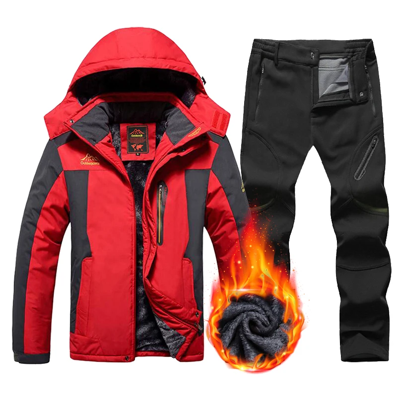 Winter Ski Suit For Men Waterproof Windproof Skiing Suits Snowboarding Set Outdoor Fleece Warm Ski jacket Pants Men Plus Size