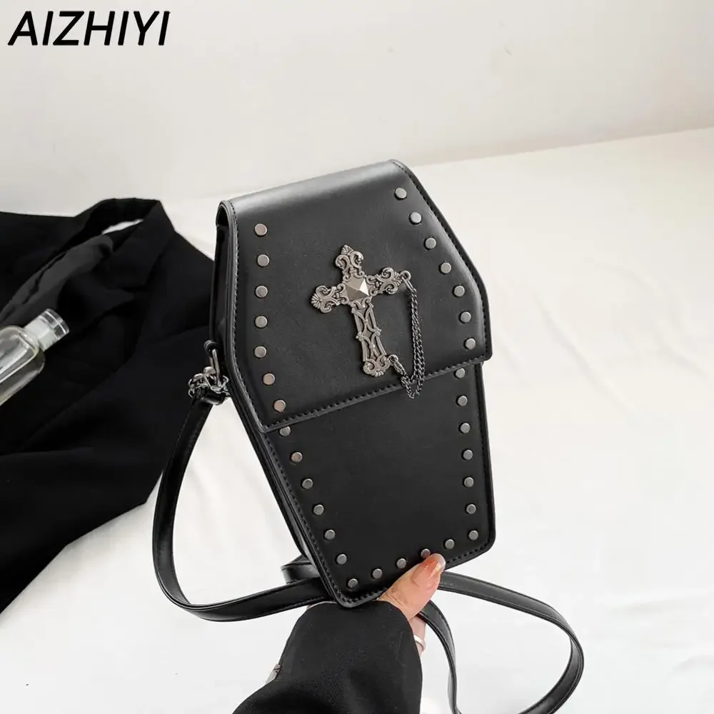 Torebka Crossbody Y2K dla kobiet torba na ramię z trumną torebka na telefon Cool Gothic torebka na telefon PU skóra nowa nowość Halloween torba na