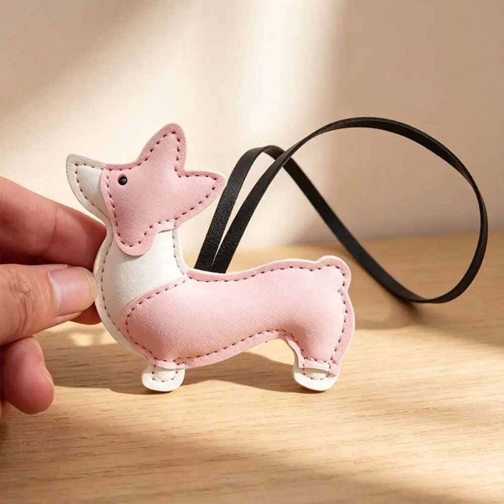 2PCS Multi Layer Corgi Bag Pendant Cute Shape PU Leather Leather Dog Charm Spliced Design Exquisite PU Keychain Bag Accessory