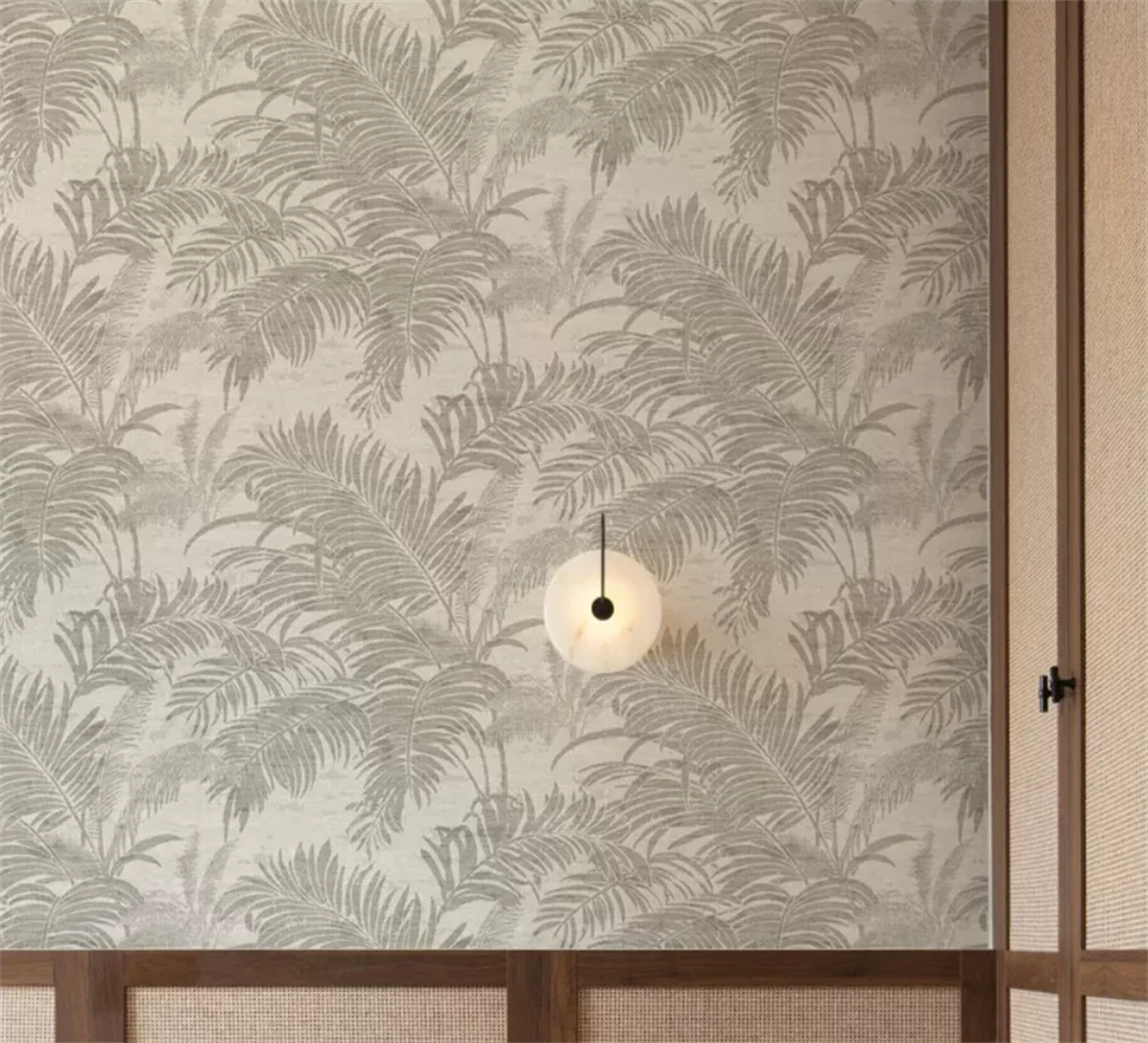 

French palm leaf background wall paper, seamless wallpaper for bedroom and living room, high-end customized mural for hotel