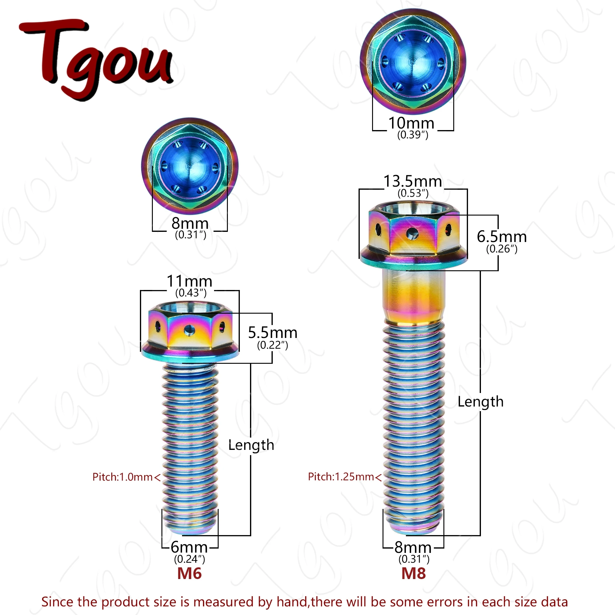 6pcs Tgou Hollow Hex Flange Bolts M6/M8x10–65mm Titanium Screws Suitable for Motorcycle Modification Parts