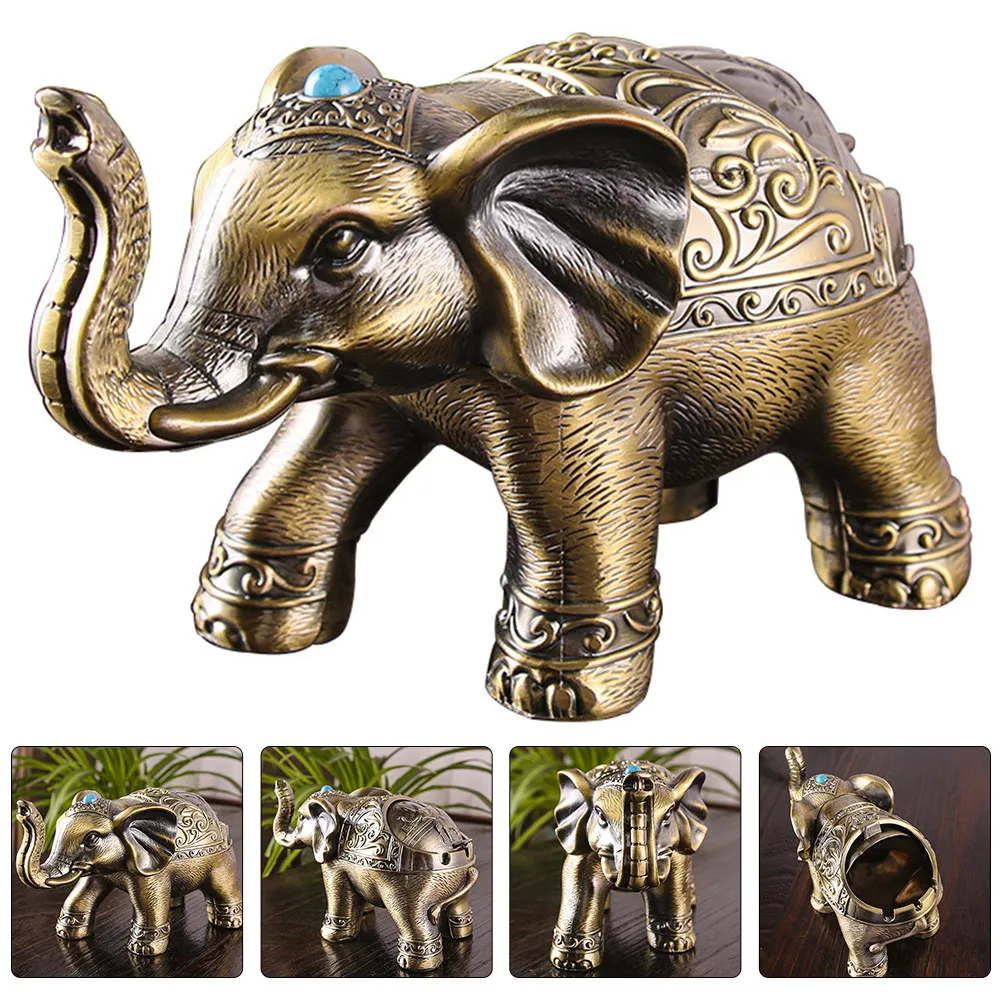 

Ashtray Decorative Elephants Home Cute Shelf Sitter Ornament Statue Golden Accessories Desktop Decoration