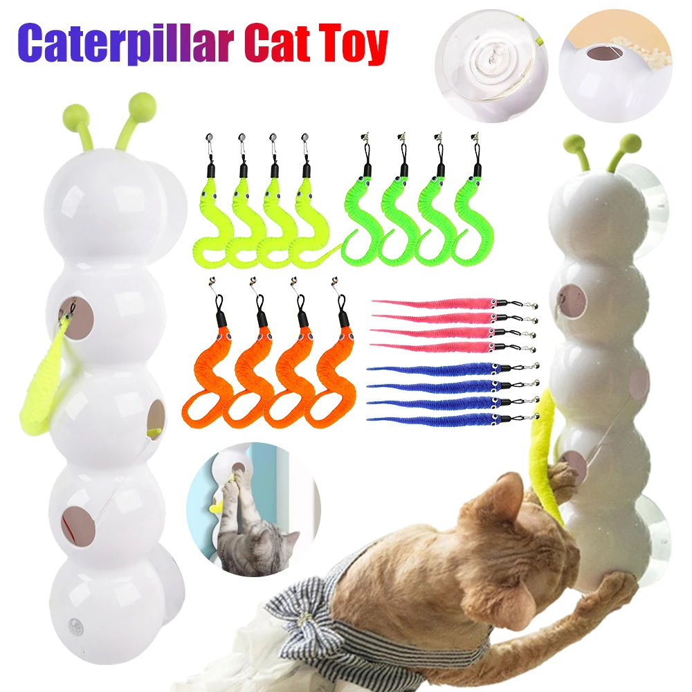 Intelligent Interactive Cat Motion Activated Wack A Worm Post with Tail USB Pet Funny Caterpillar for Bored Indoor Cats