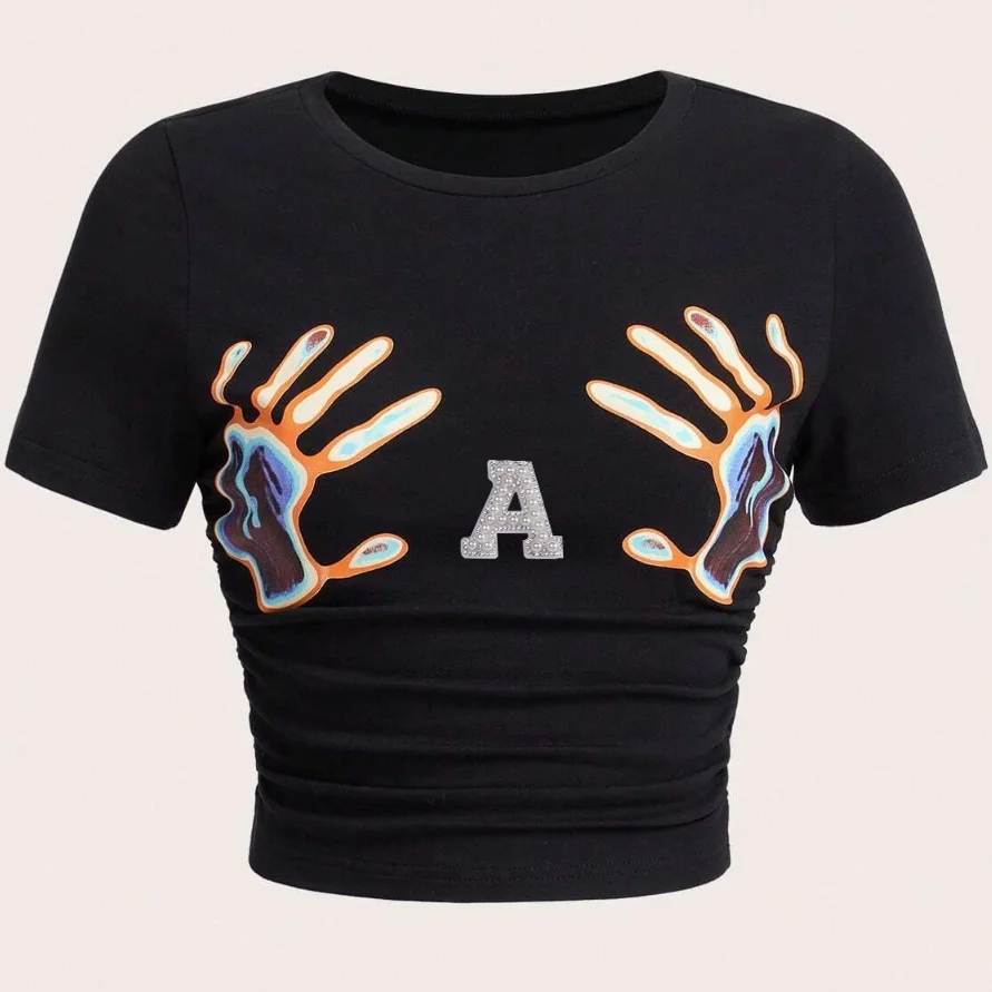 2025 Summer Slim-fit T-shirt Female Sexy Short-sleeved T-shirt O-neck Black T-shirt Female Basic Cut Top Selling Y2k