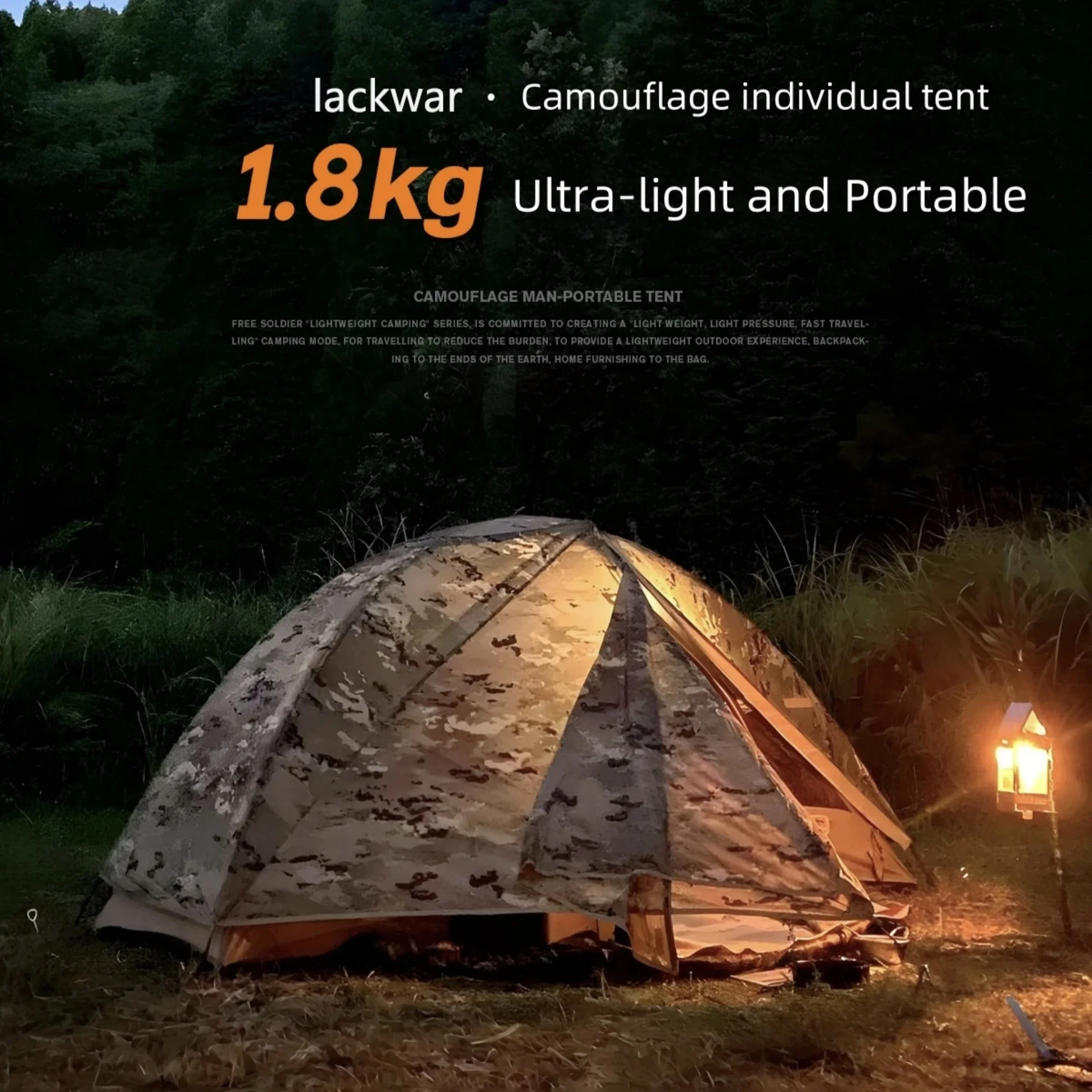 

Ultra-Lightweight Camouflage Solo Tent 1.8kg Waterproof Windproof Quick Setup Backpack Tent for Camping Hiking Beach Backpacki