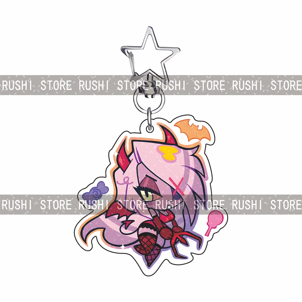 Anime Hazbin Hotel 6cm Acrylic Keychain Star Clasp Bag Pendant Halloween Chibi Character Fans Collection Gift