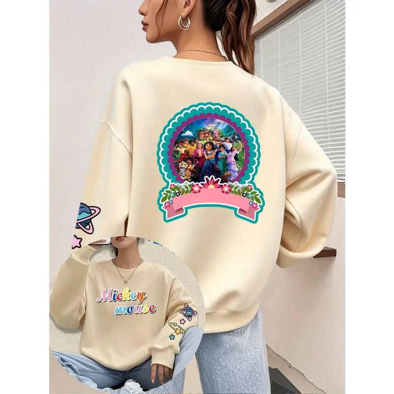 Bluza z kapturem Disney Mirabell Family z nadrukiem na jesień/zimę 2025, wygodna, całoroczna, idealna do domu i podróży, z długim rękawem i okrągłym dekoltem.