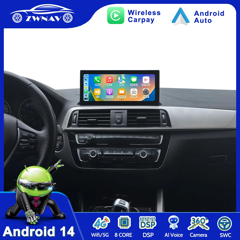 Carplay nirkabel 10.25 inci BMW 1 Series 2017 2018 2019 Android 13.0, pemutar Video Multimedia otomatis Radio alat navigasi GPS