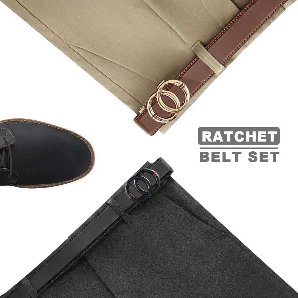 Men Belt Genuine Leather Belt Metal Alloy Automatic Double Loop Buckle Classic Retro Belts for Men\'s Cowhide Waistband Fashion