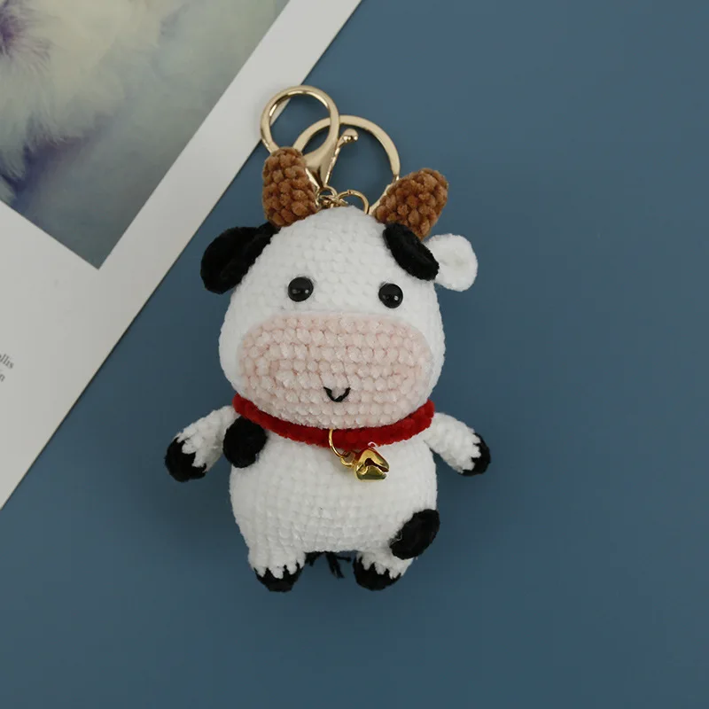 

Knitted Crochet Cow Plush Doll Stuffed Animals Toys Baby Children Gifts Plush Pendant Keychain Boys Children Birthday Gift