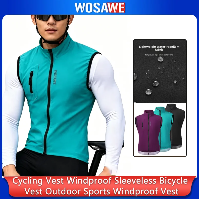 WOSAWE Men Cycling Vest Windproof Breathable Mountain Bike Lightweight Sleeveless Gilet MTB Road Cycling Jersey Sports Wind Vest