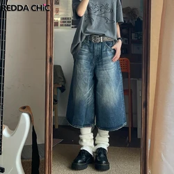 REDDACHiC 90s Retro Skater Oversize Baggy Jorts Women Washed Frayed Whiskers Ombre Straight Low Rise Denim Shorts Summer Clothes