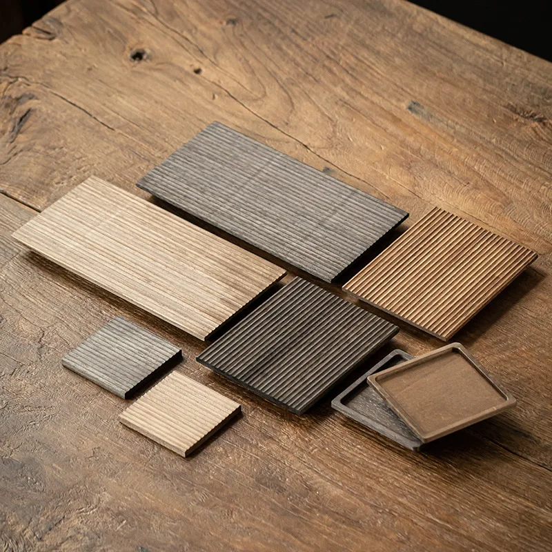 Japanese Retro Coaster Wooden Heat Insulation Mat Solid Wood Square Kung Fu Teapot Mat Tray Whole Wood Tea Tray