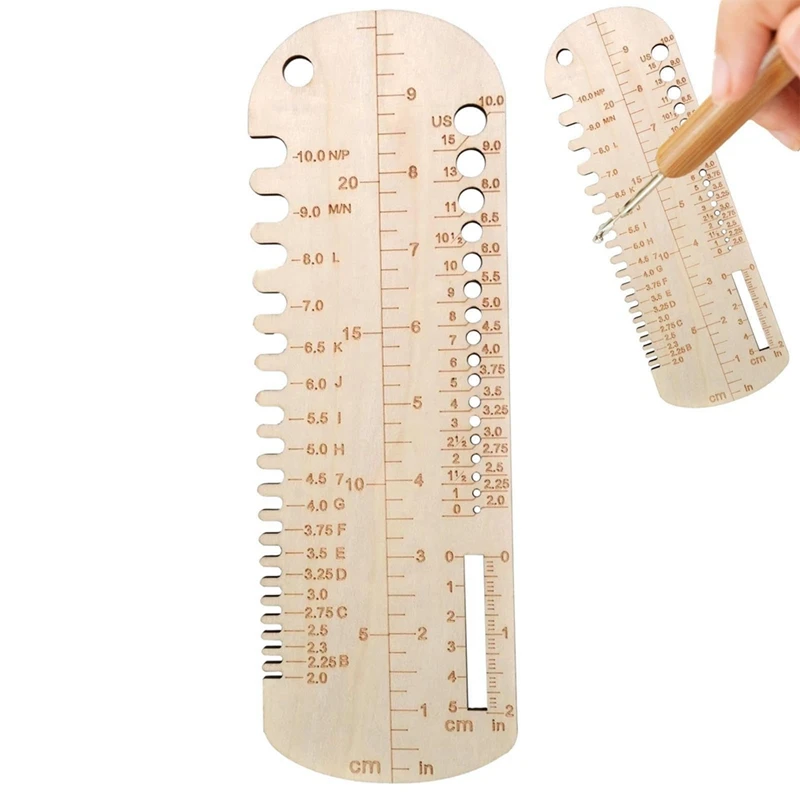 A98E-Sock Knitting Ruler Wooden Knitting Needle Size Gauge Measuring Tool Sock Accurate Ruler Knit Blocker For DIY